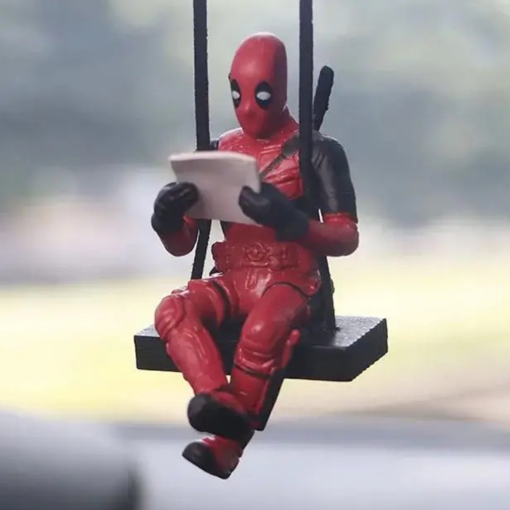 Marvel DEADPOOL Reading a Paper Red Black Car Visor Mirror Hanging Charm Decor
